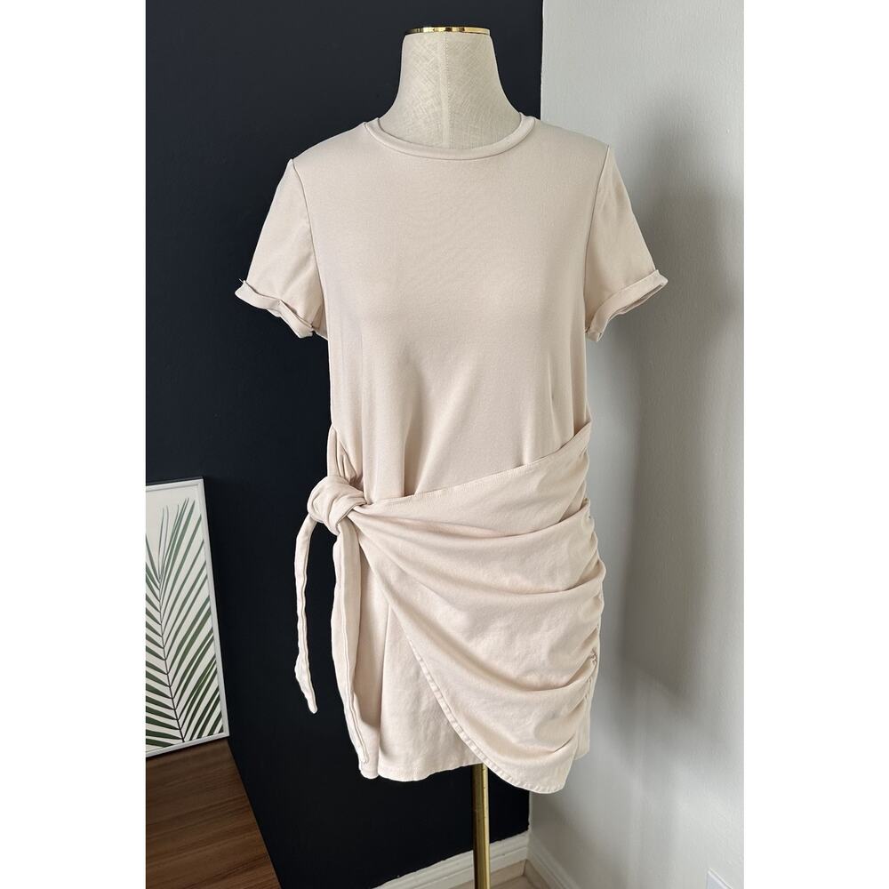 Runway The Label Winnie Shirt Faux Wrap Dress in Sand Mini - Picture 6 of 14